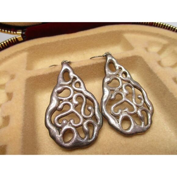 ORIT SCHATZMAN OS 925 Sterling Silver Modern Open Work Swirling Earrings - Picture 1 of 6